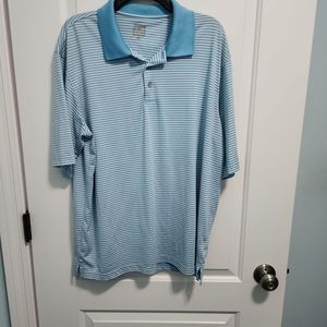 Mens Polo dry fit type material blue stripe SZ L.